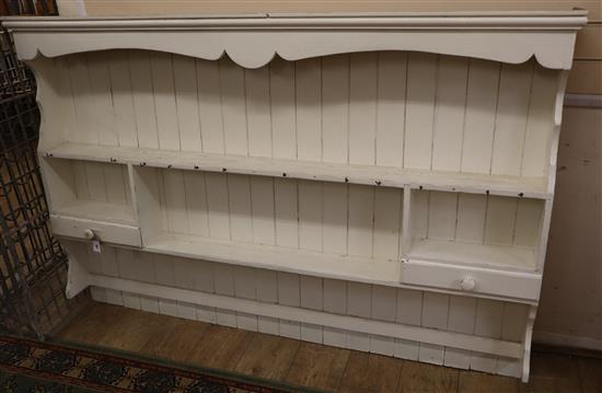 A Victorian style painted pine plate rack W.180cm